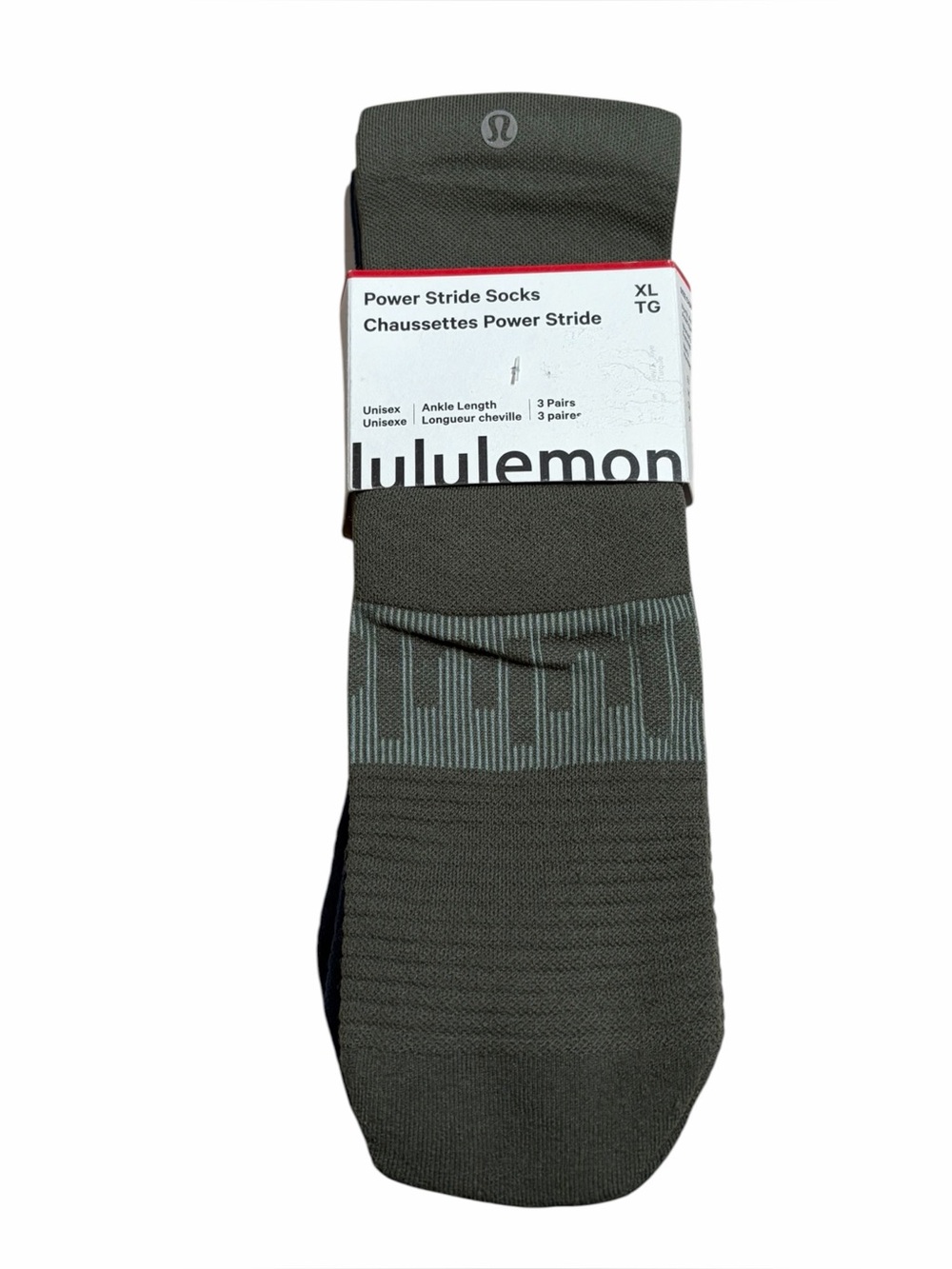NWT Lululemon Power Stride Tab Socks *Ankle (Army Green/White/Blue Twill) XL